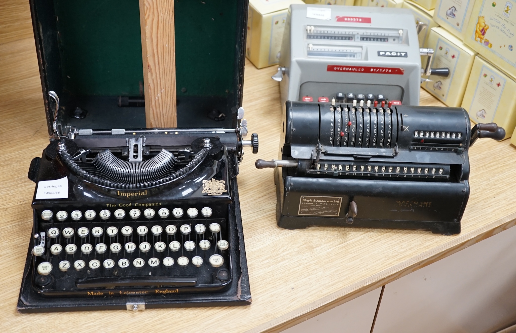 Two vintage calculators/adding machines and an Imperial Typewriter, in case. Condition - fair